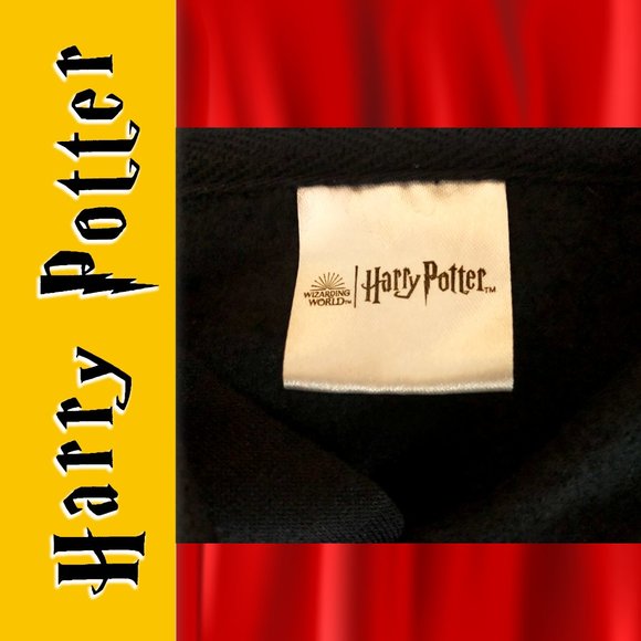Harry Potter Wizarding World LG Extra Long Black Hoodie Sweater All Houses Crest - Picture 2 of 2